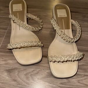 Dolce Vita Pearl-Trim Cream Strappy Sandals